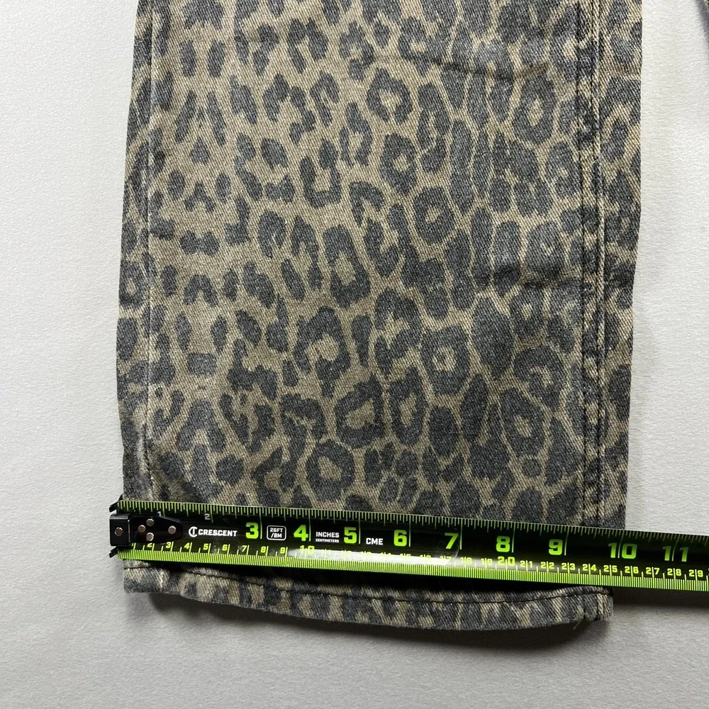 Soho Blue Jeans Womens 14 Beige Black Leopard Print Denim Mid Rise Wide Leg